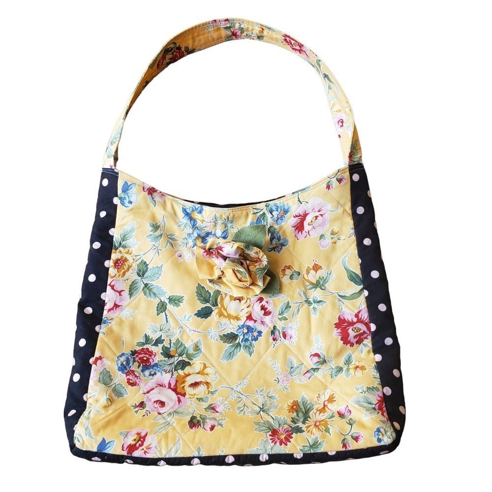 𝅺cottage CORE Rose Polka Dot Tote Vintage Quilting Fabric Handmade
